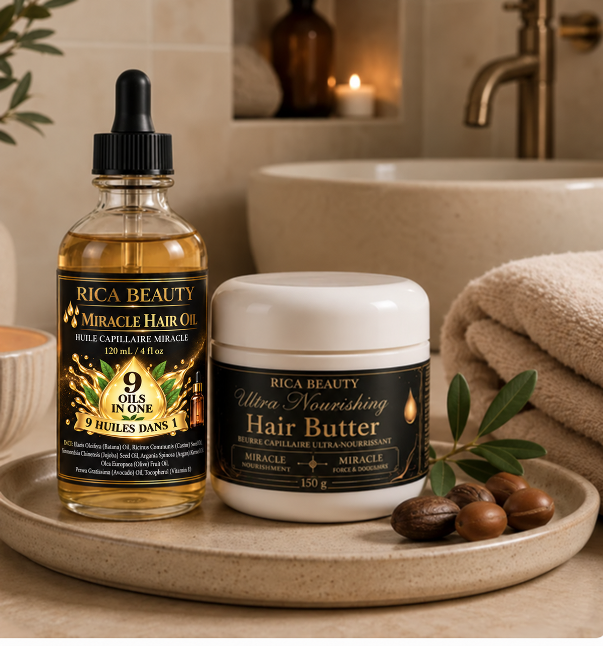 Duo Capillaire – Beurre Ultra Nourrissant & Huile Miracle | Rica Beauty